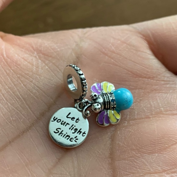 NWOT Glow in the Dark Firefly Dangle Charm 925 Sterling Silver Charm Bracelet - Picture 5 of 8